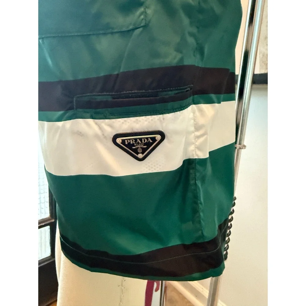 PRADA UB334 Men's Strip‎ Boxer Baiadera Nylon Green Swim Suit Sz. 46- 32